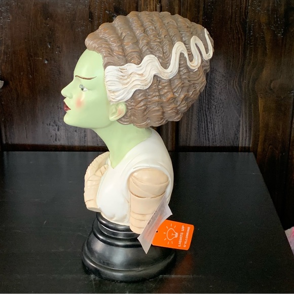 Bride of Frankenstein Bust Light Up Ceramic Halloween Decor Green Skin - Picture 8 of 15